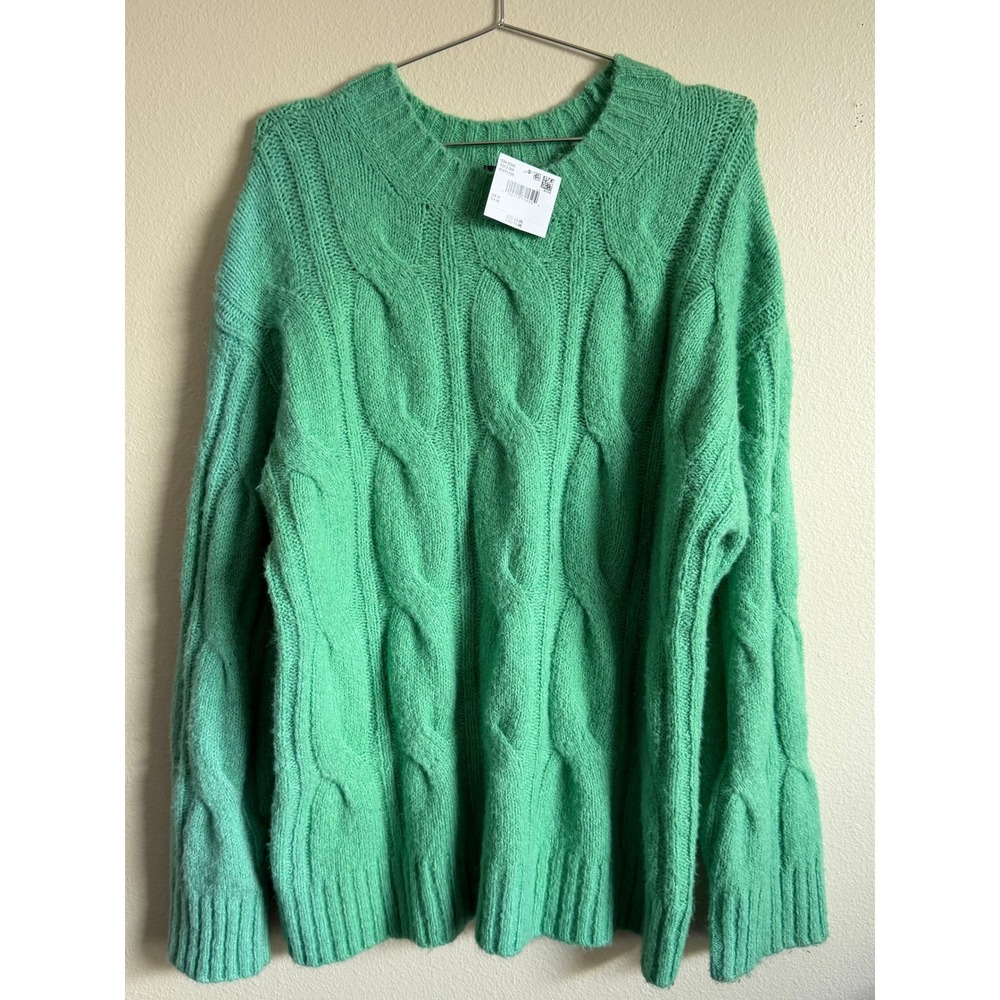 American Eagle‎ Outfitters Cable Knit Sweater Green Oversized Relaxed Fit Size M